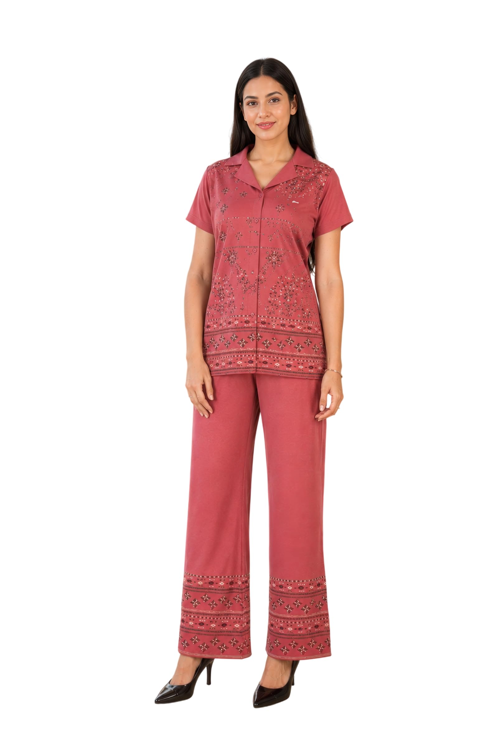 Summer Wear Round Neck Half Sleeve Cotton Blend Printed Nightsuits||Top and Bottom Set For Women's and Girls-image-38