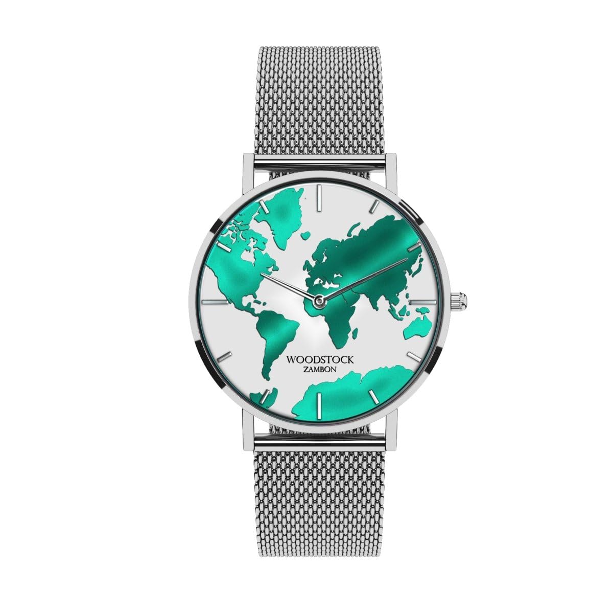 Woodstock Zambon Orologio Unisex Sea Water Impermeabile - Quadrante Bianco e Verde Acqua, Cassa in Acciaio Inossidabile e Cinturino Regolabile