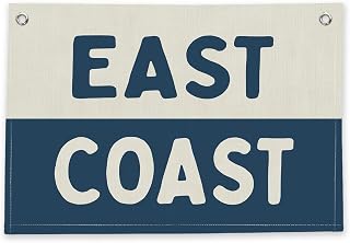 RTXLEZM Navy Blue East Coast Banner Coastal Room Decor,Nautical Linen Wall Hanging,Beachy Room Coastal Grandma Decor Wall Art, Trendy Prints for Bedroom, Large Canvas Flag with Two Grommets,36x24