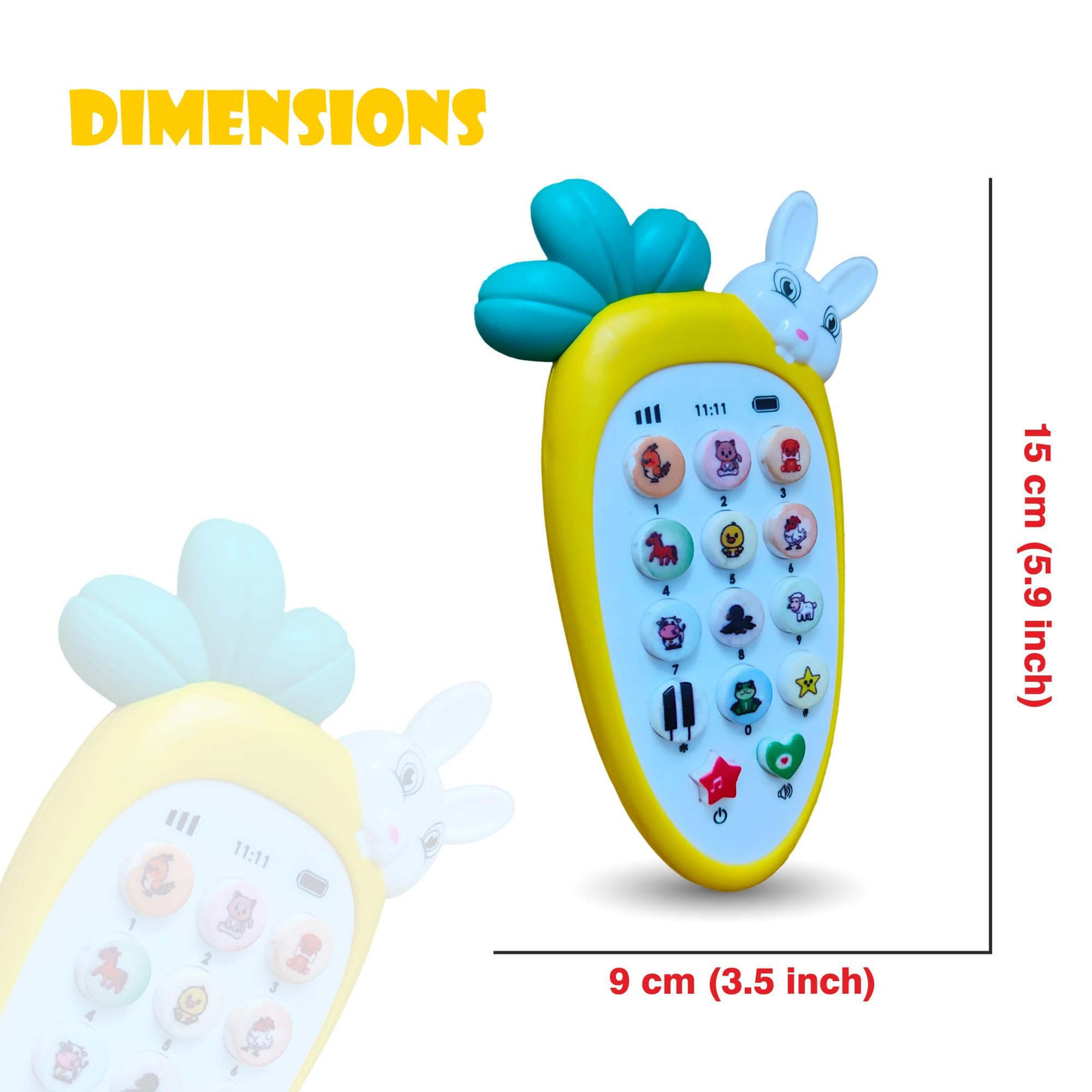 RAINBOW RIDERS Carrot Tunes Melody Phone for Kids Musical Mobile Phone for Kids with Animal Sound,Dialer Sound,Ringtones,Lights, Baterry Operated,Best Birthday Gift for 3+ Years. 1