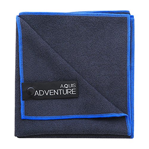 Aquis - Adventure Microfiber Sports Towel, Quick-Drying Comfort for Quick-Drying Comfort for Running, Racquet Sports or Golf, Black with Blue Trim (Medium/15 x 29 Inches)