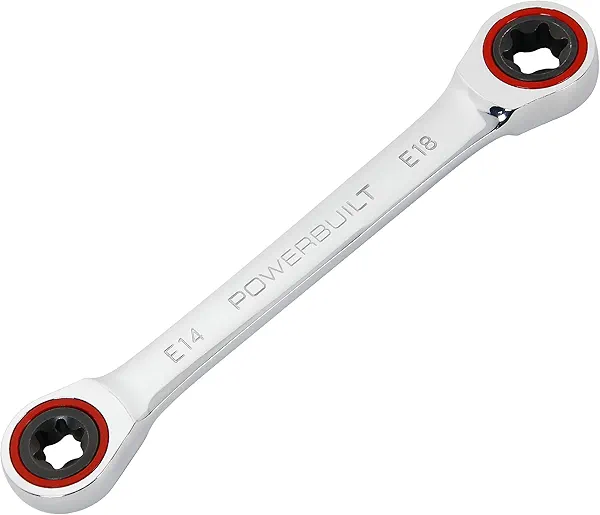 Powerbuilt 641761 Ratcheting Double Box-End E-Star Wrench - E14/E18, Silver