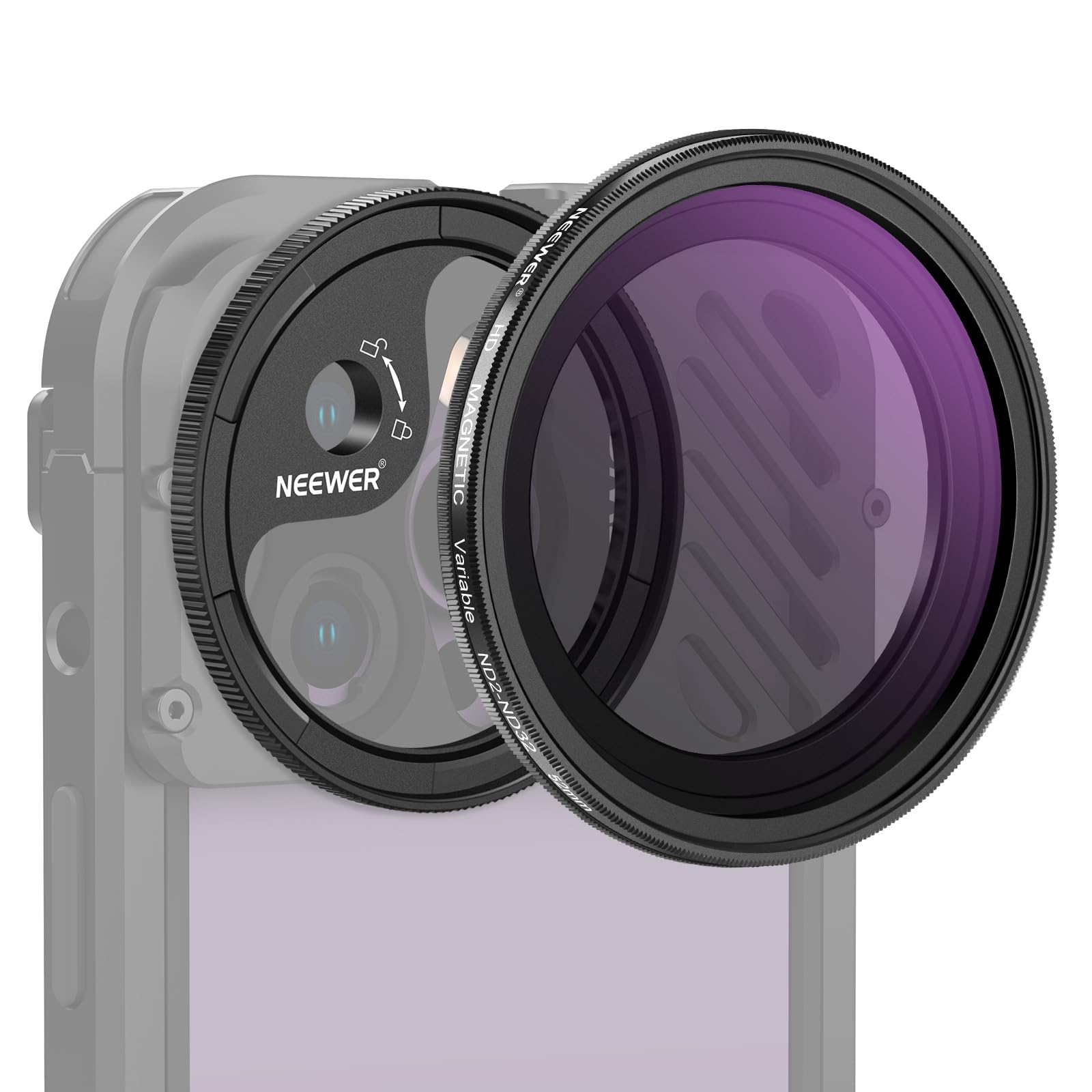 NEEWER 52mm Magnetic Variable ND Filter ND2-32 (1-5 Stop) for Phone Lens with M Mount Adapter Ring Compatible with SmallRig NEEWER Phone Cage with M Lens Mount Backplane for 14 13 12 Series