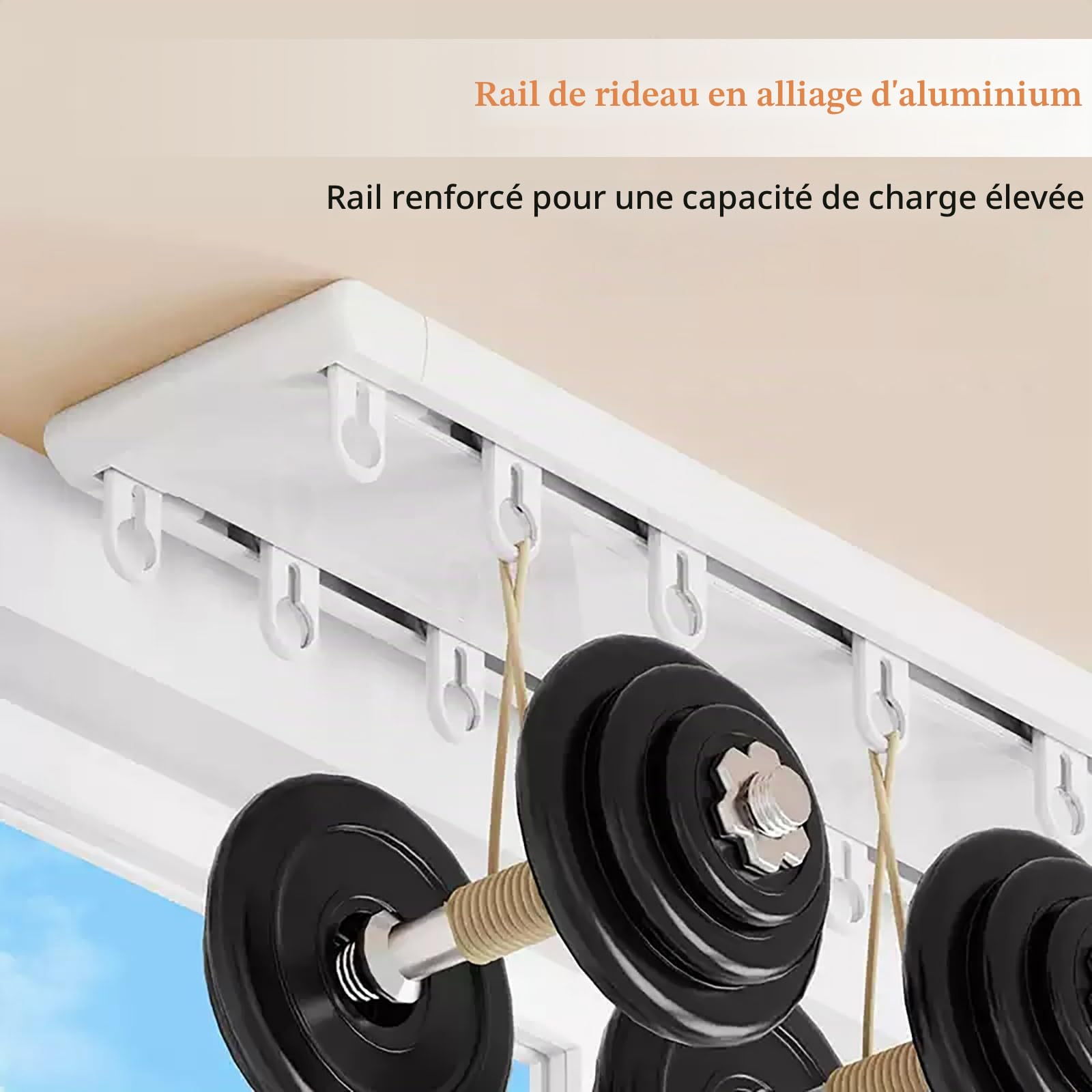 Aluminium Rail De Rideau Rail Rideaux Plafond Double Tringle A Rideaux avec Rouleaux Muets Ensemble De Rails De Plafond Idéal pour Chambres Et Salons(Blanc,3.2m)