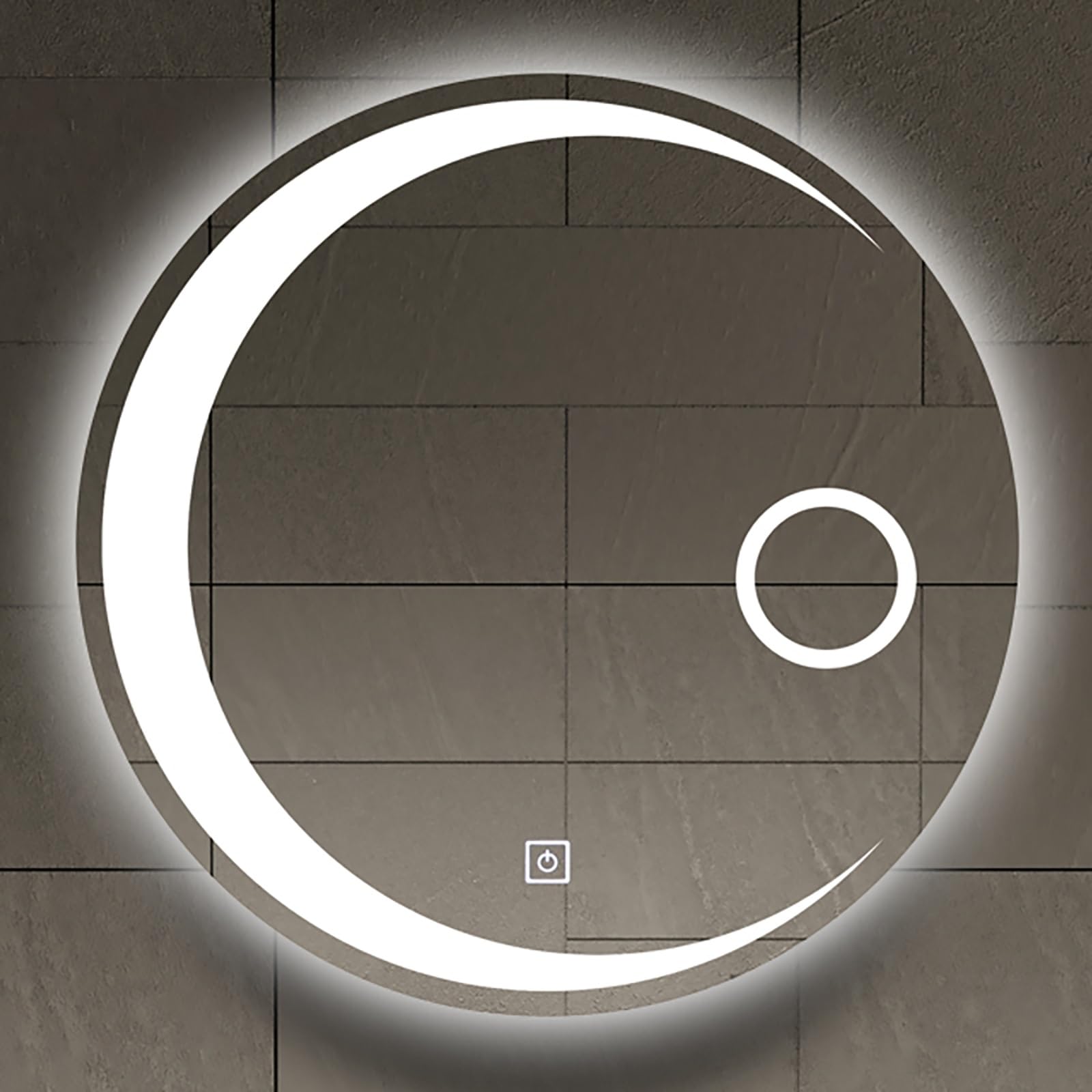 FGXHHS Round LED - Frameless HD Glass Wall Mounted, 3 Colour Lights with Single Touch Switch, 70cm/27.6in IP44 Rated Waterproof Illuminated Vanity for Home Decor