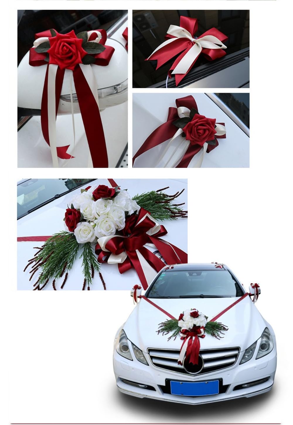 Wambere Autoschmuck,Dekoration Hochzeit Car,Auto Wedding Deko Girlande,Auto schmuck,Seidenblumen für Hochzeitsauto,PKW Rose Dekoratio,Schmuckgirlande für Motorhaube,für Hochzeit Party,Rot