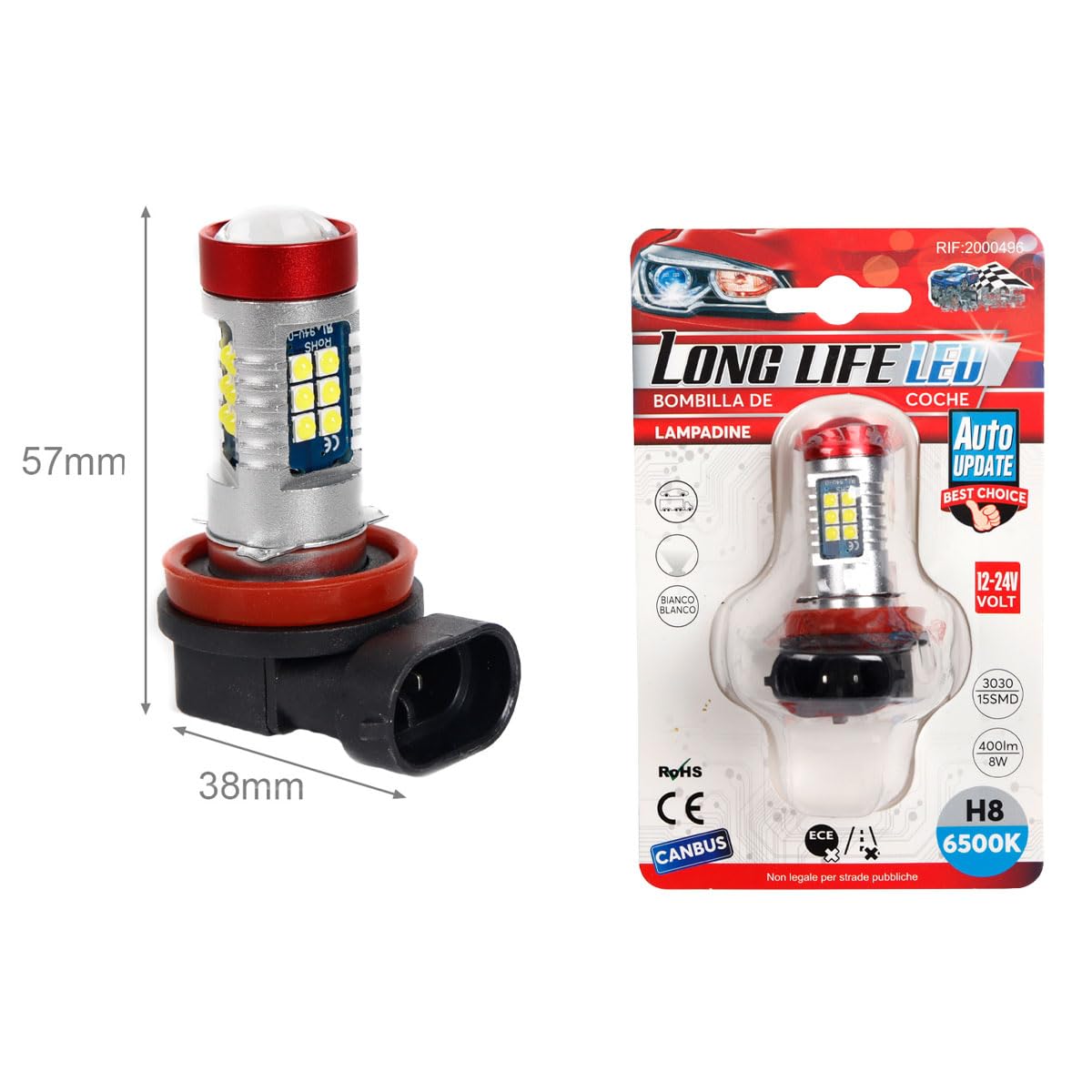 A2ZWORLD 2 sztuk LED H8 12V 24V Canbus, żarówki przeciwmgielne samochodowe i ciężarówki 57mm, 15 SMD 3030 400lm 8W, zimny biały 6500K