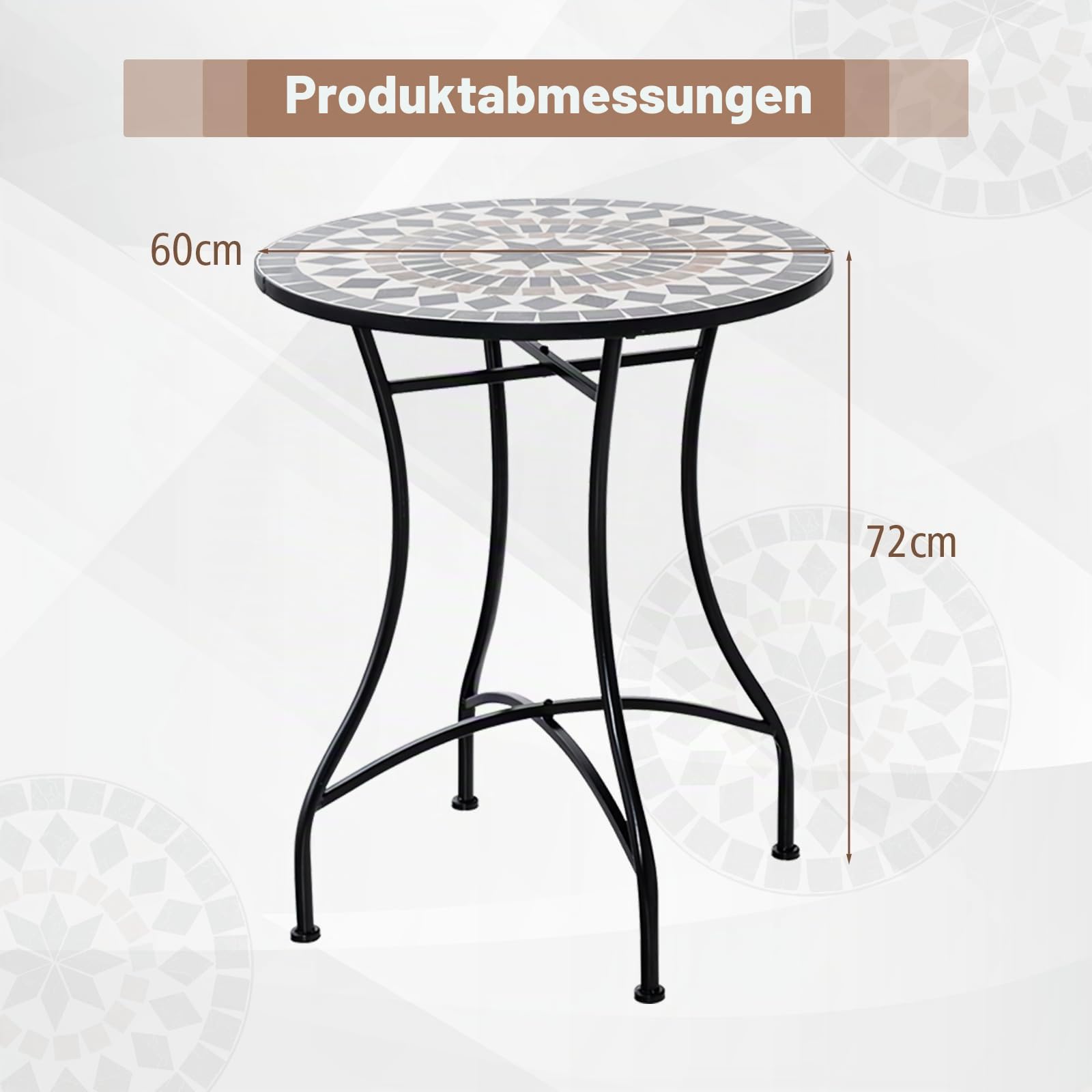 FANTASK Runder Bistrotisch, Beistelltisch mit Mosaikplatte, Sitzgarnitur bis 50kg, Balkonmöbel, Gartenmöbel, für Terrasse, Garten & Balkon (Blau)