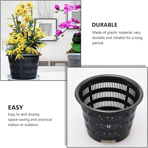 Miniatura 8 de 5 juegos de macetas colgantes para orquídeas, macetas colgantes de plástico, macetas de red para balcón, barandilla de jardín, macetas de cultivo de