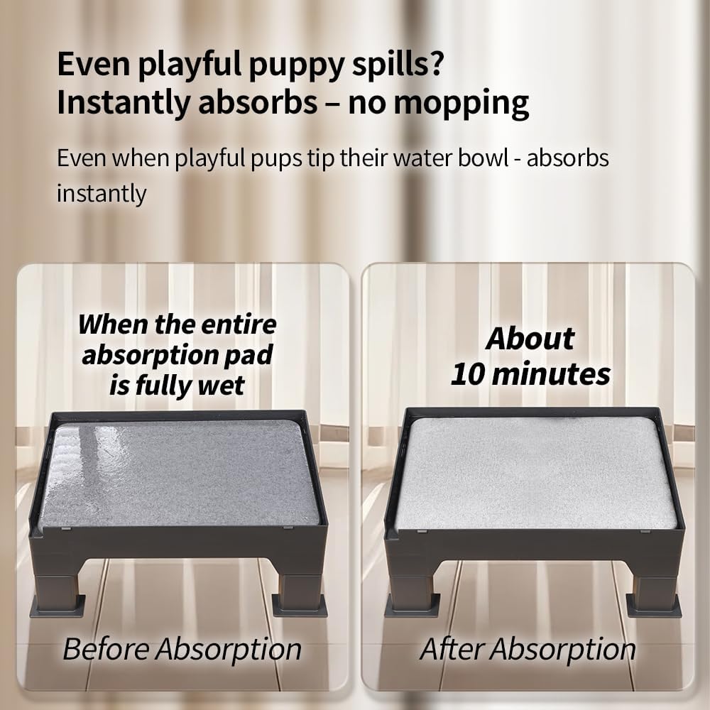 Diatomite Mat Pet Feeder Stand – Compatible with Most Dog Bowls & Automatic Feeders, Elevated Dining Station with Non-Skid Feet & Adjustable Height that Absorb Spills to Keep The Bowl Area Clean