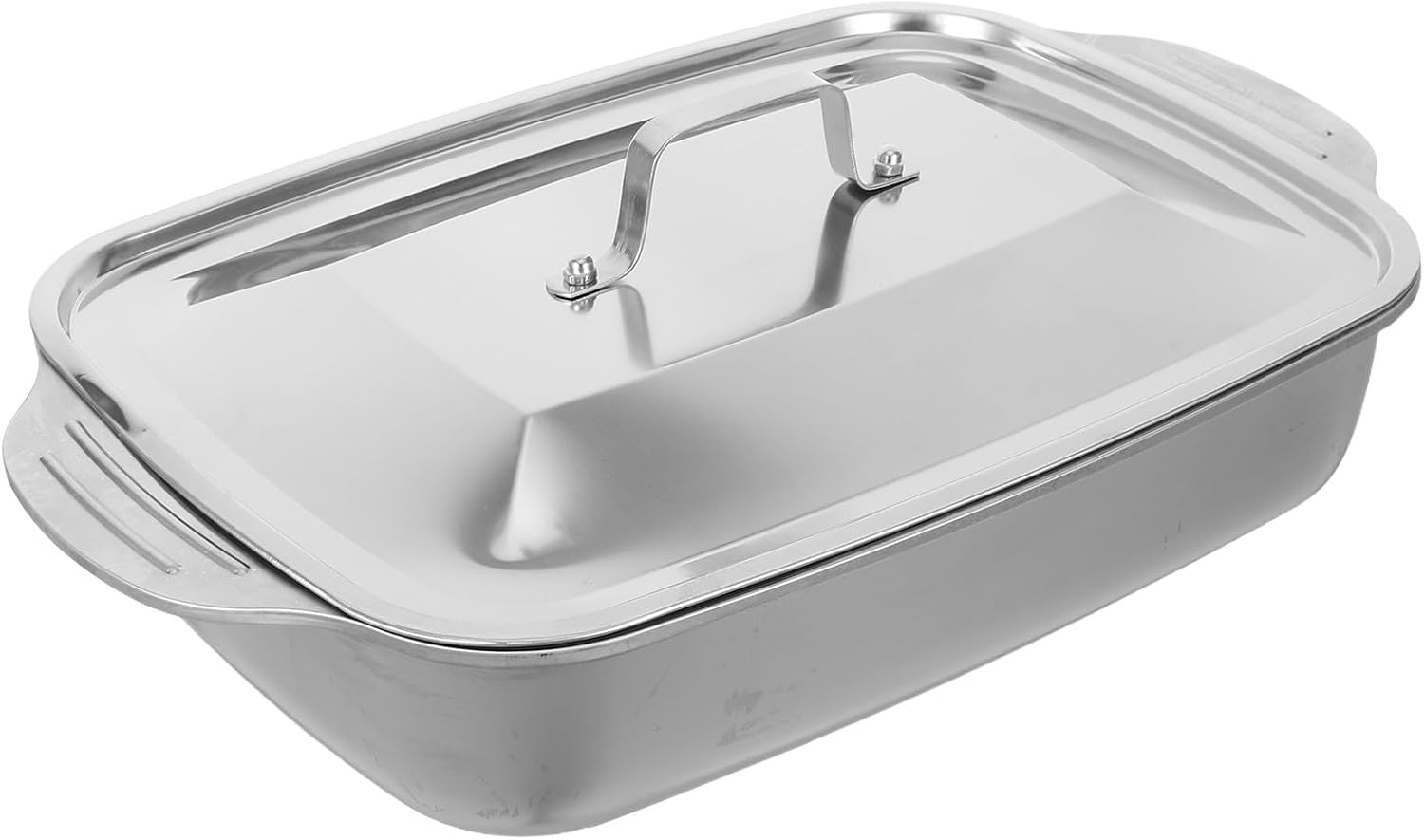 Stainless Steel Roasting Tray with Lid, Large Deep Rectangular Fish Grill Pan 41x24x7.5cm, Metal Oven Roaster for Home Cooking and Restaurant Buffet Serving