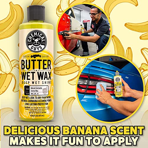 Chemical Guys Wac_201_16 Butter Wet Wax (16 Fl Oz) Banana Scent, And Mic_292_08 Premium Grade Microfiber Applicator, Blue (Pack Of 8) #TOP2