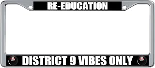 2021 Summer Re-Education Camp District 9 Dystopian Political Satire License Plate Frame (2 Pack), Chrome Car Tag Holder