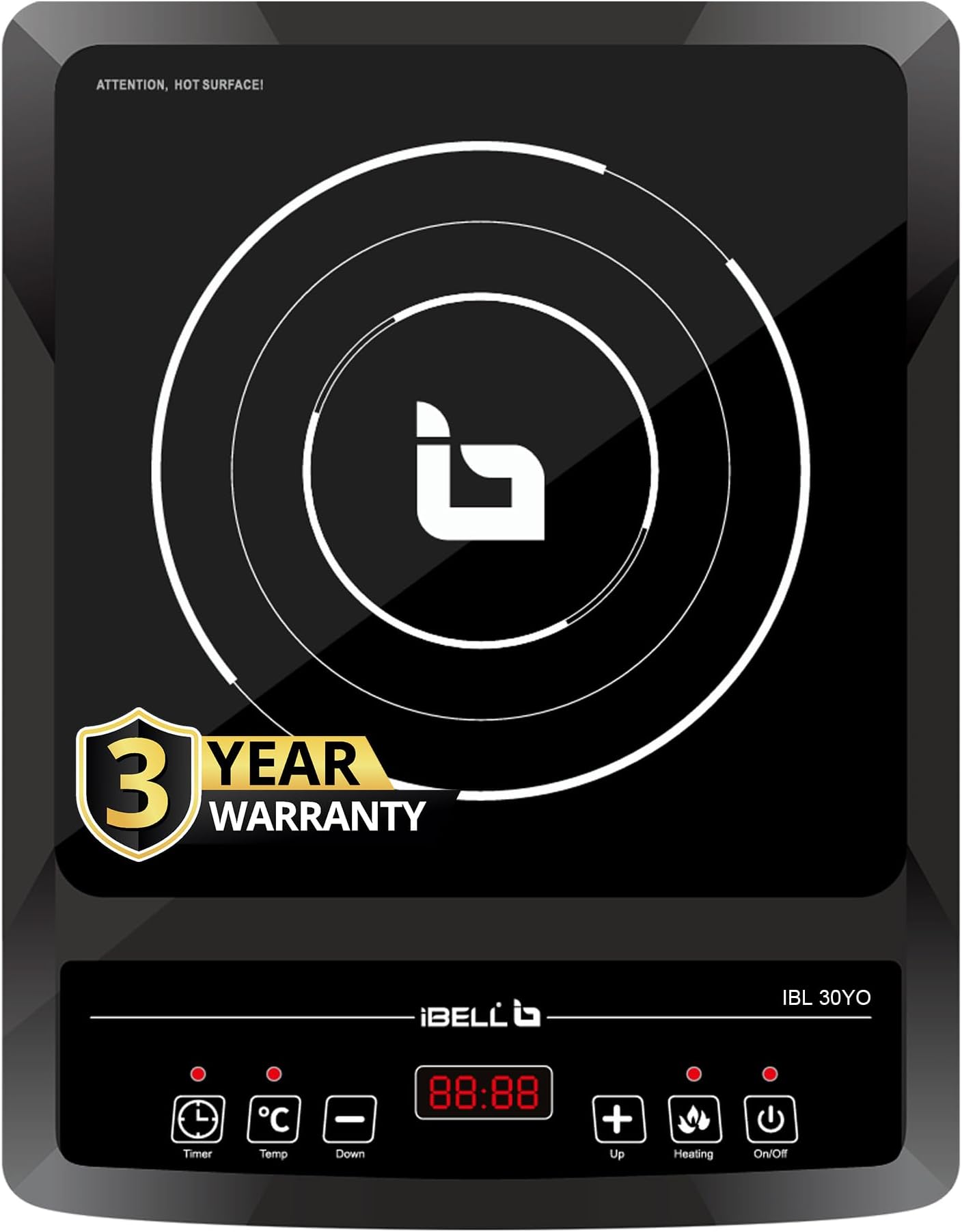 IBELL 30YO Induction Cooktop, 2000W, 3YEAR WARRANTY, Auto Shut Off, Overheat Protection [Black]
