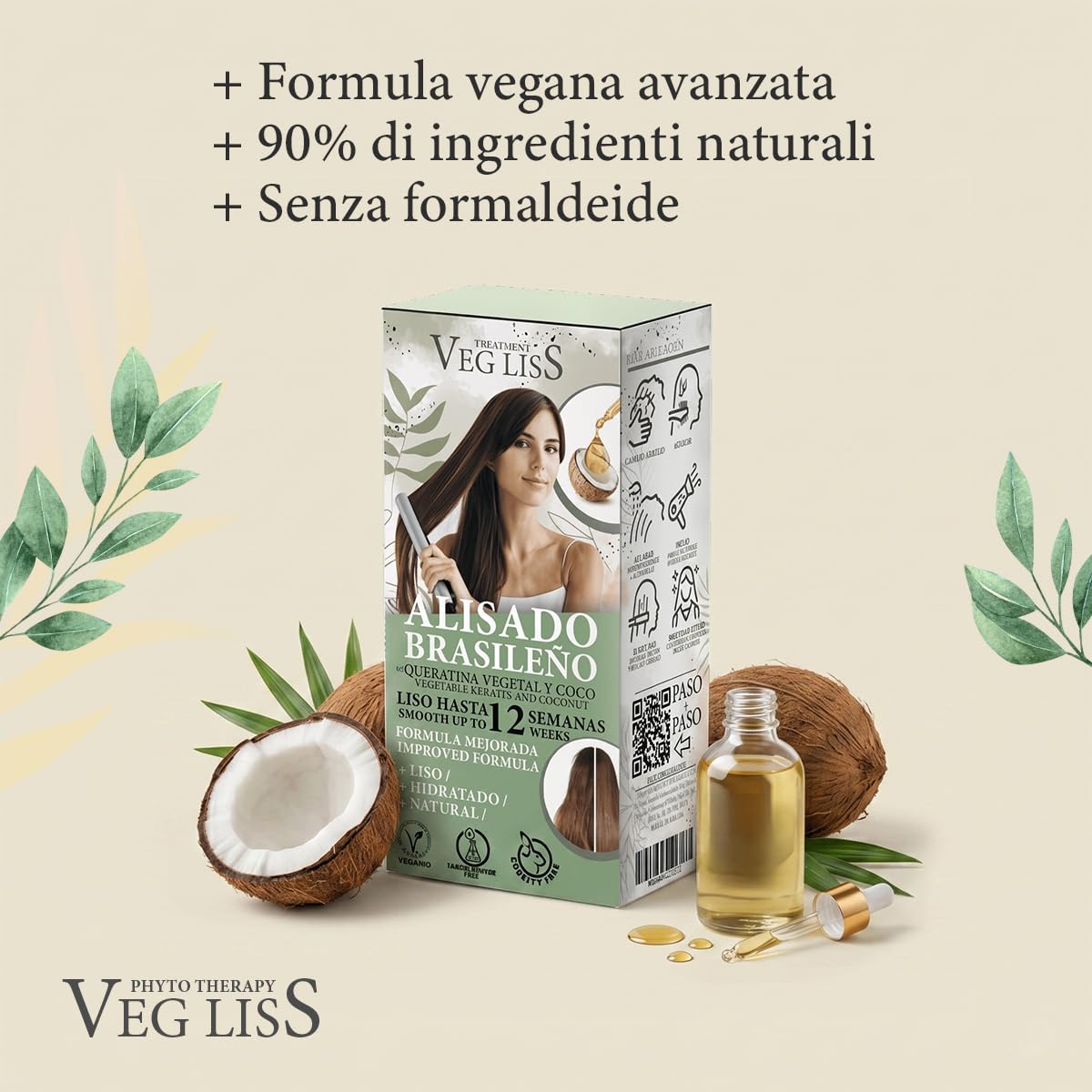 VegLiss – Kit Lisciante + Post-Lisciatura Vegano – Senza Solfati, Parabeni né Siliconi – Ripara i Capelli Trattati Chimicamente – Brillantezza e Morbidezza Naturale (Confezione da 2)