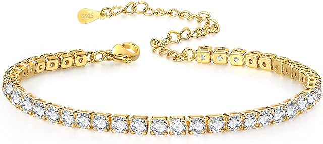 JDGEMSTONE Gold Silver Tennis Anklet Bracelet for Women,Sterling Silver Anklet,Zirconia Women Ankle Bracelet,Christmas Gift for Women,Girl