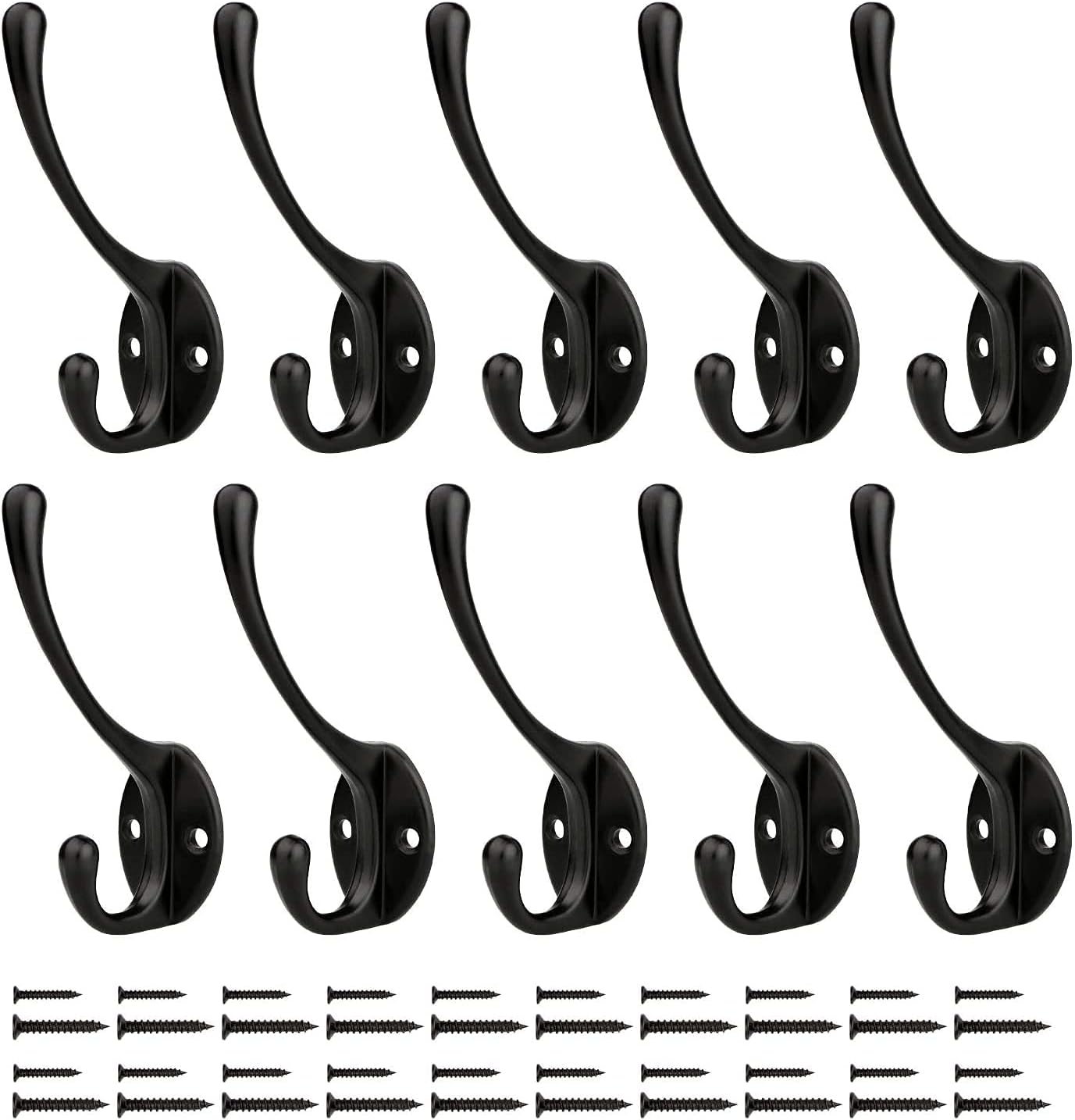 YIHATA 10 Pcs Black Coat Hooks, Vintage Metal Heavy Duty Coat Hooks with Metal Screws, Robe Coats Towel Hat Keys Hooks, Wall Mounted Hook for Kitchen Bedroom Entryway
