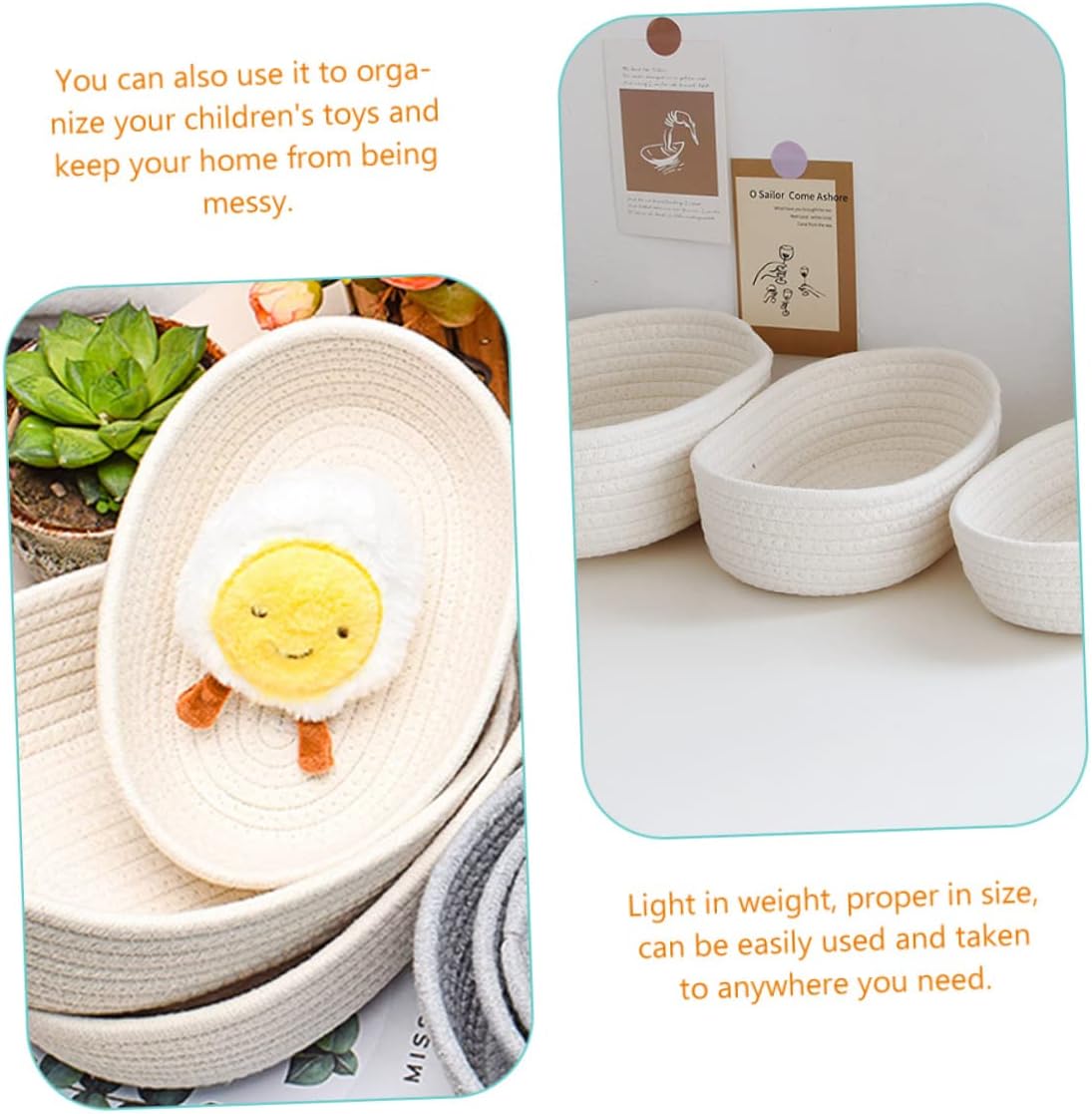 Amosfun 3pcs Woven Storage Baskets Handcrafted Cotton Rope Bins for Organizing Sundries Toys and Books Modern Design Stackable Lightweight for Home Office