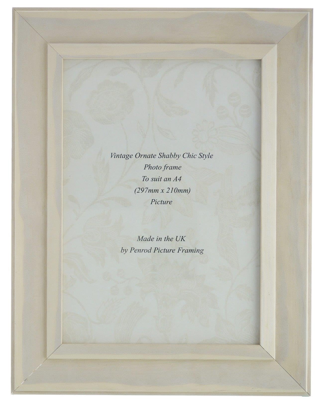 Padstow White Handmade A4 Shabby Chic Photo Frame. Distressed pattern.
