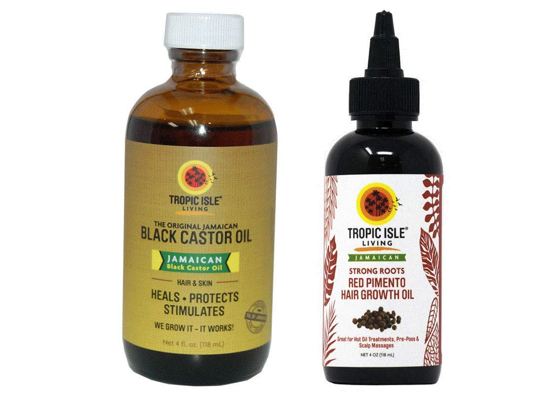Tropic Isle Living Jamaican Strong Roots Red Pimento Hair Growth Oil + Jamaican Black Castor Oil 4oz Set