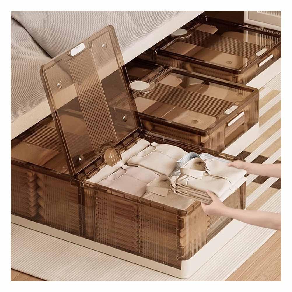 Aufbewahrungsbehälter unter dem Bett, mit Rollen, stapelbar, Mehrzweckbehälter, Schublade für Kleidung, Schuhe, Decken und Puppen, Braun, 3 Stück, 100 x 50 x 25 cm