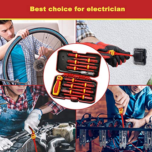 Eacker 1000V Insulated Screwdriver Set with Life-time Warranty Included,All-in-One Premium Professional 13-Pieces CR-V Magnetic Phillips Slotted Pozidriv Torx Screwdriver