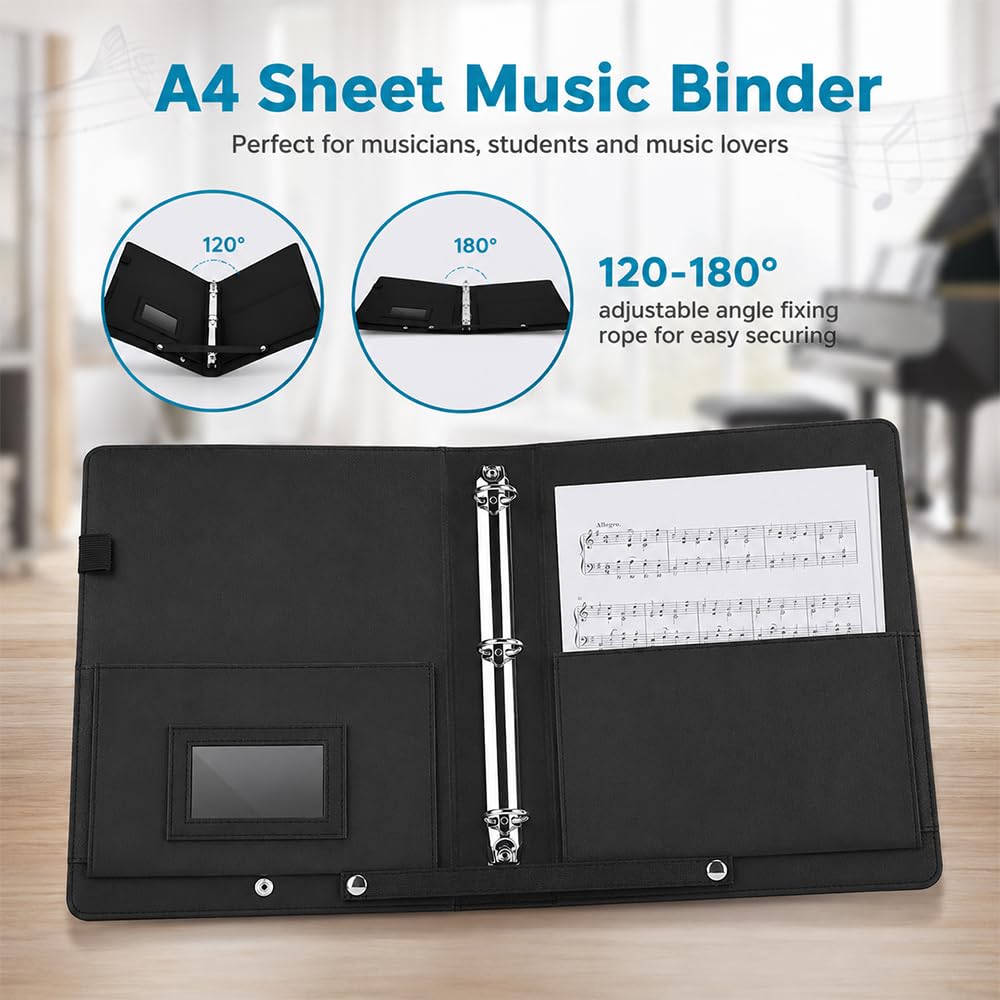 Notenmappe A4,Chormappe Schwarz mit Innentasche, Wasserdicht Notenmappe für Notenblätter,Notenordner für Sänger Notenblätter Klavier Gitarre Violine File Papier Fotos
