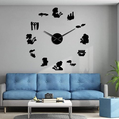 Miniatura 5 de Herramienta de uñas, maquillaje, espejo acrílico, arte de pared, bricolaje, reloj de pared silencioso gigante, salón de belleza, letrero de pared,