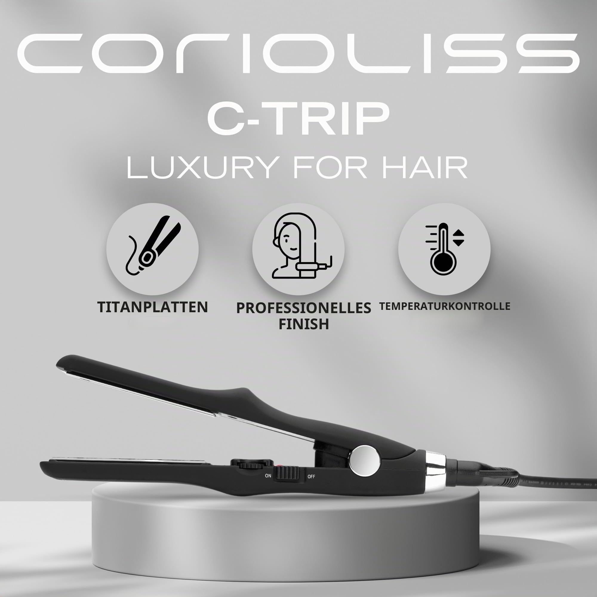 CORIOLISS C-TRIP | Haarglätter für Frauen | Titanium Glätteisen für feines Haar | Professionelles Glätteisen mit Temperaturkontrolle | Mini-Platten (Black)