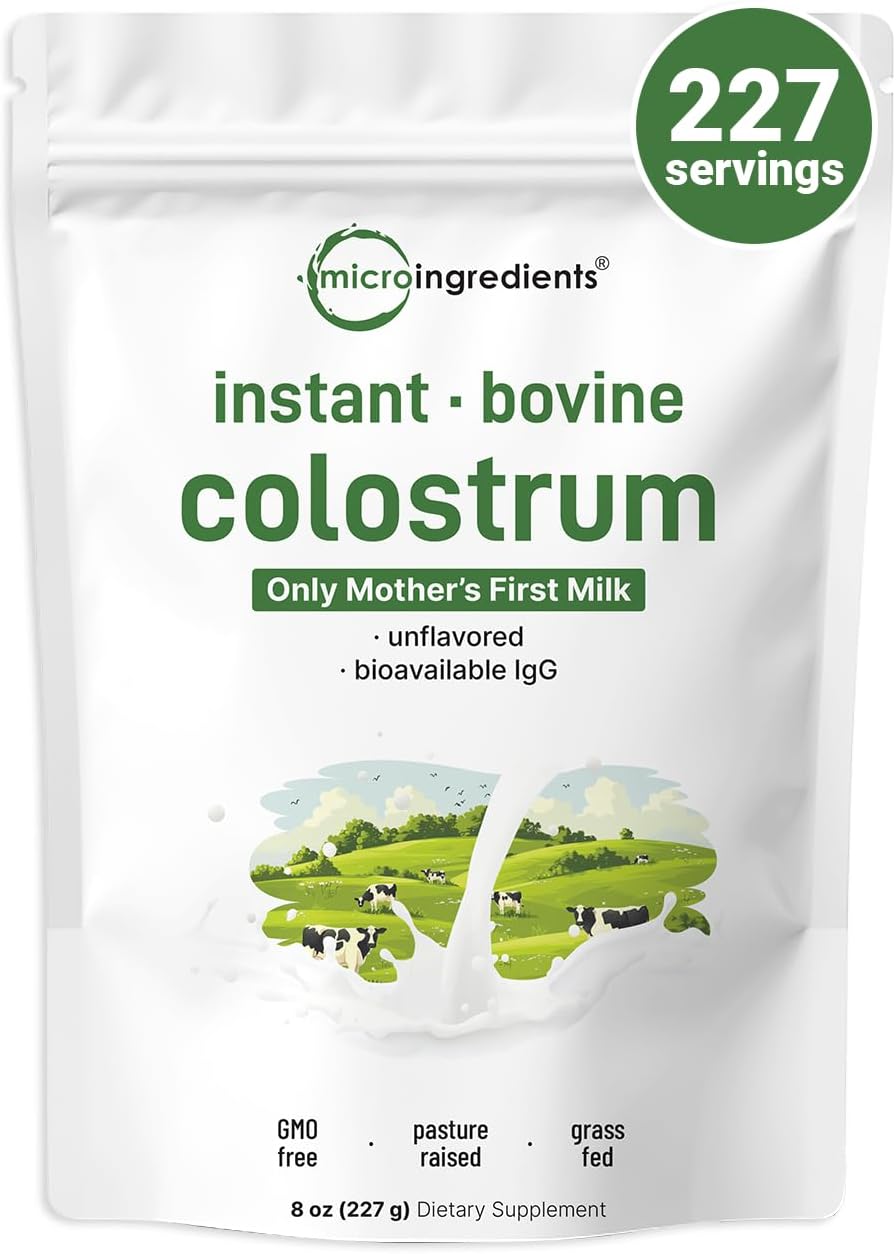 Micro Ingredients Bovine Colostrum Powder, 8 oz | Grass-Fed, Freeze-Dried | Natural IgG & IgA | Supports Immune & Gut Health | Non-GMO, Gluten-Free, Unflavored