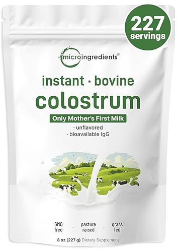 Micro Ingredients Polvo de calostro bovino, 8 onzas  Alimentado con pasto, liofilizado  IgG natural e IgA  Apoya la salud inmune e intestinal  Sin