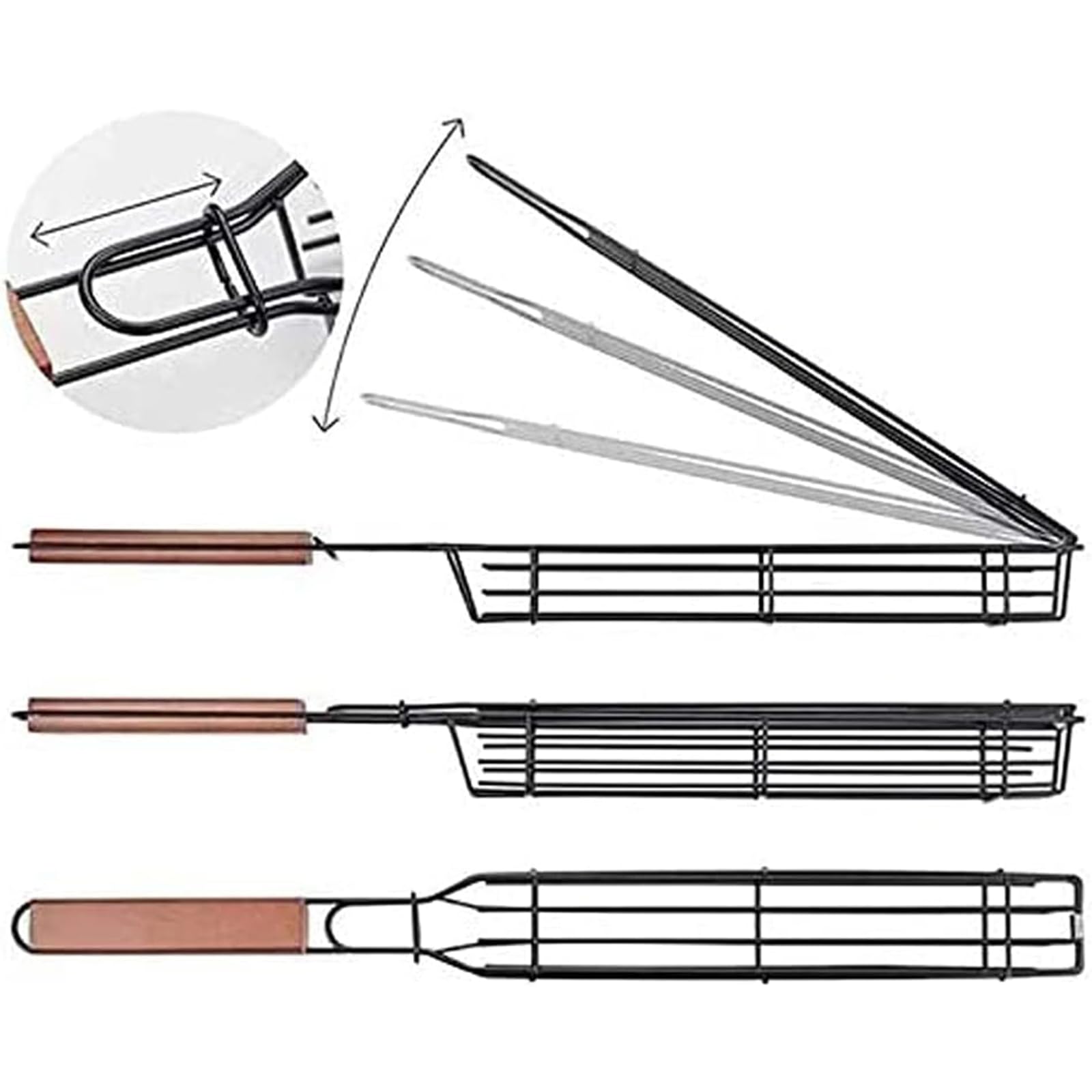 Panier à Griller Antiadhésif Barbecue Poignée Bois Anti-Corrosion Poisson Légumes Crevettes 10 pièces