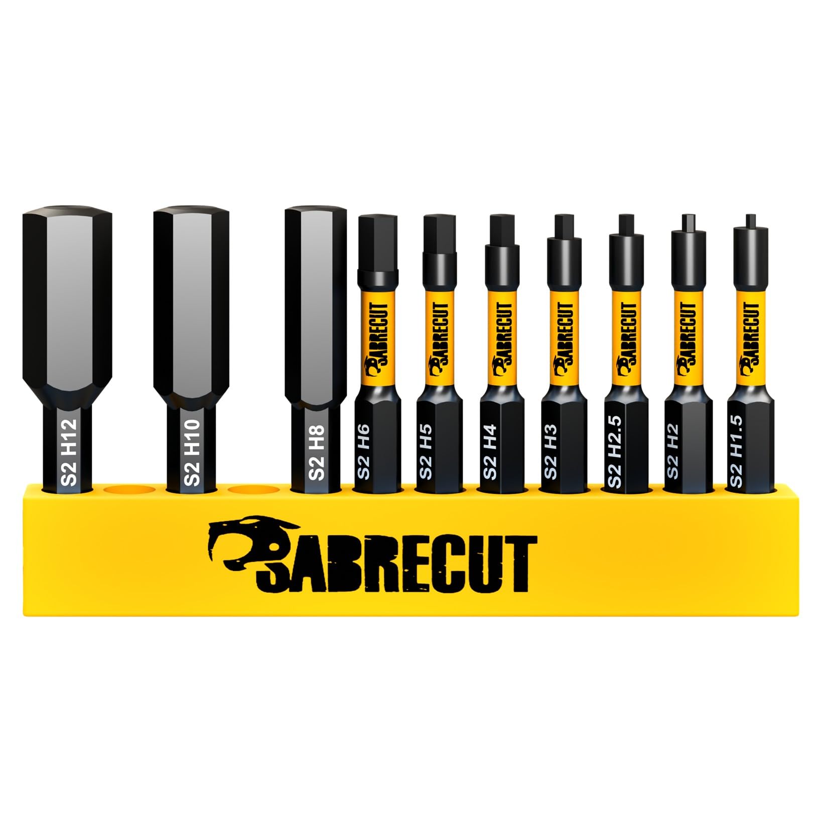 Sabrecut 10 X Scrk004 50Mm Hex Hx H1.5 H2 H2.5 H3 H4 H5 H6 H8 H10 H12 Magnetic Impact Screwdriver Drill Driver Bits Set With Storage Sleeve Single Ended Heavy Duty