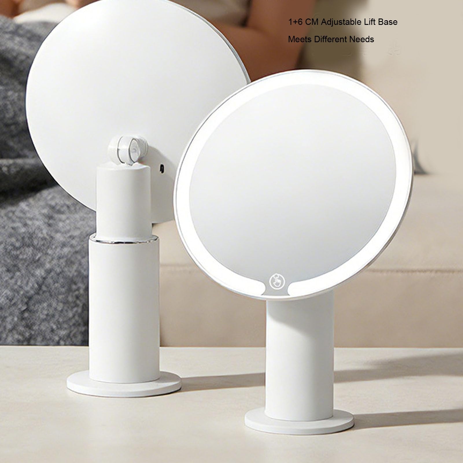 Tyenaza Specchio per trucco illuminato, altezza regolabile Ricarica USB Specchio cosmetico LED dimmerabile a 3 colori con luce