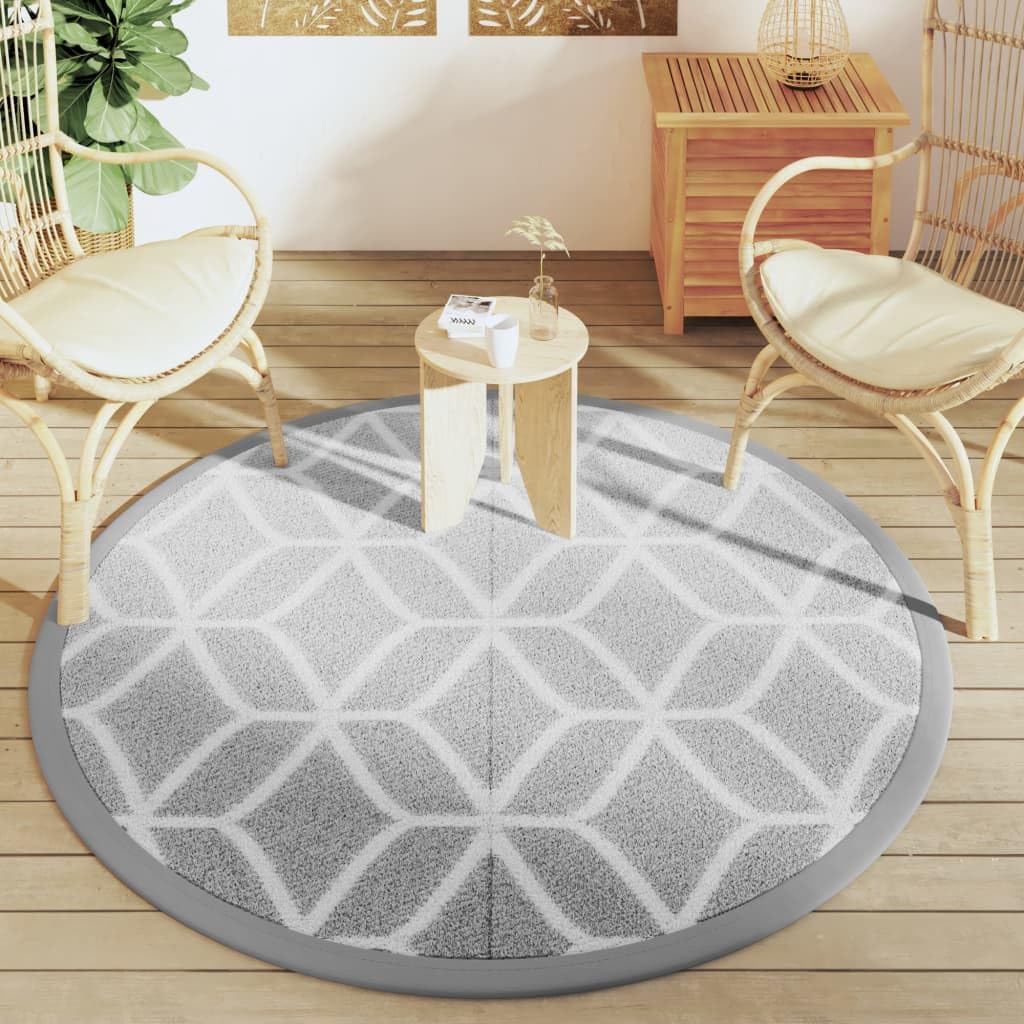 Tappeto per esterni grigio, Ø 160 cm, rotondo, reversibile, per balcone, terrazza, giardino, rivestimento in plastica impermeabile, facile da pulire