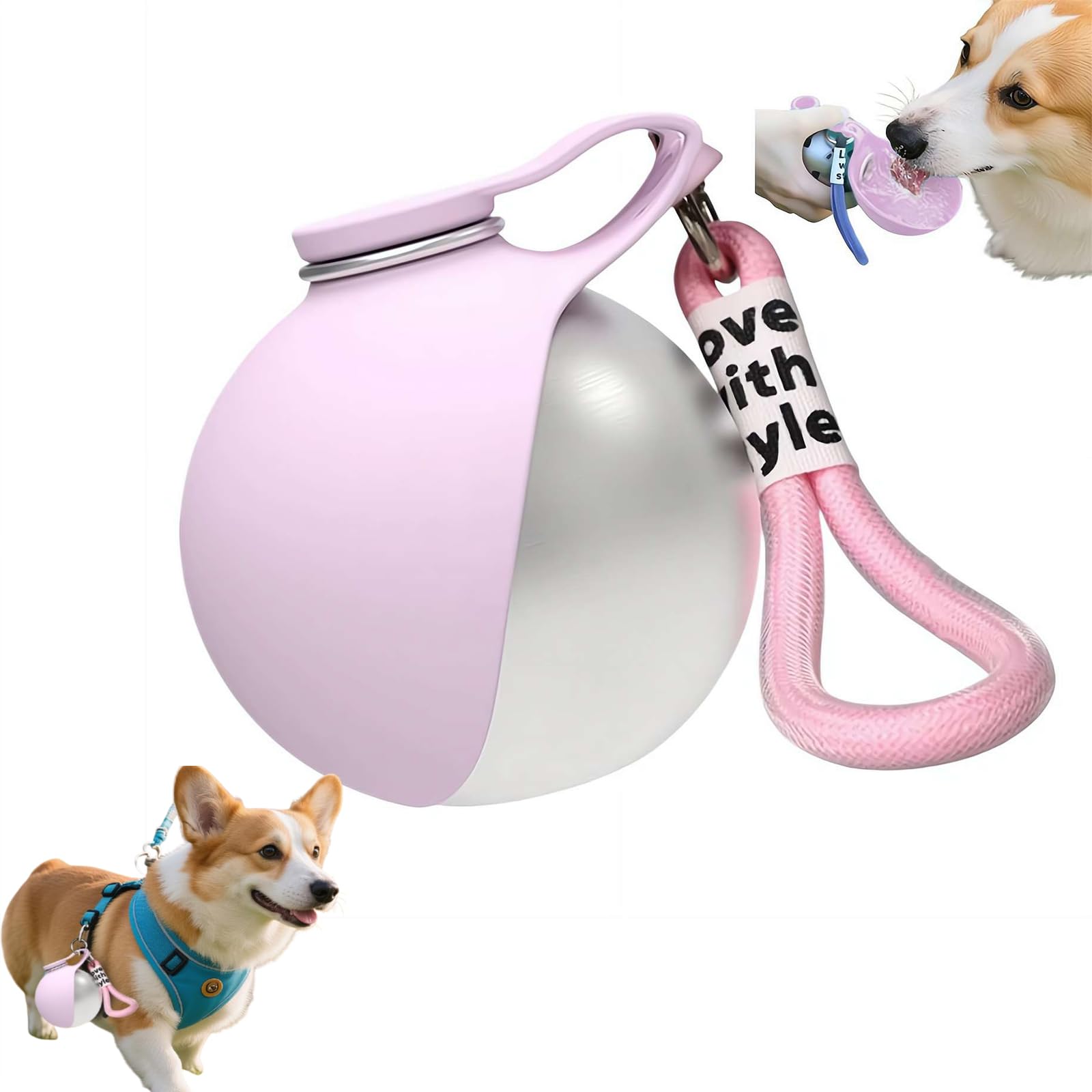 Dog Water Bottle, Dog Water Bottles for Walking, Stainless Steel Bottles & Silicone Bowl, 285ml, Leaf-Proof Design, With Wide Bowl, Used for Walking