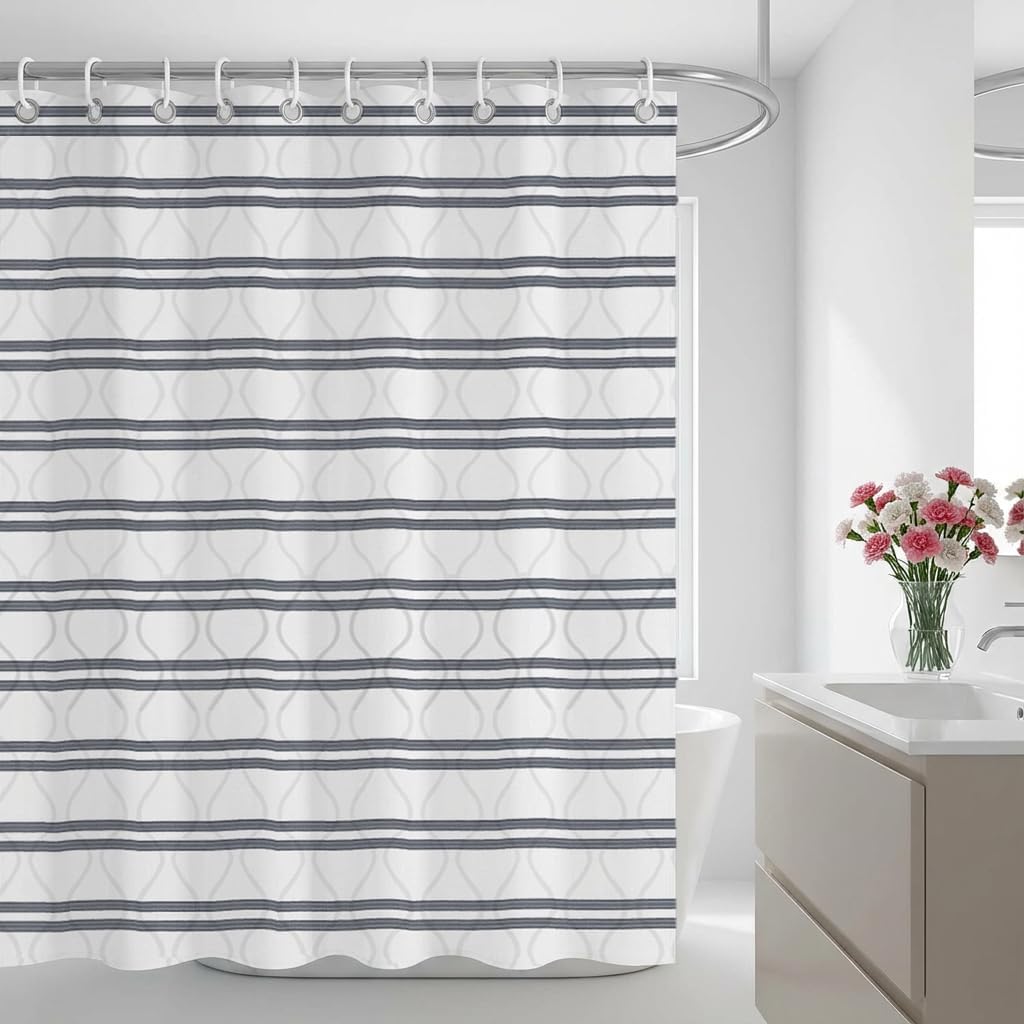 Modern Minimalist Geometric Wave Shower Curtain - Waterproof Polyester Bathroom Decor, 72x72 Inches, Light Gray Textured Stripe Design
