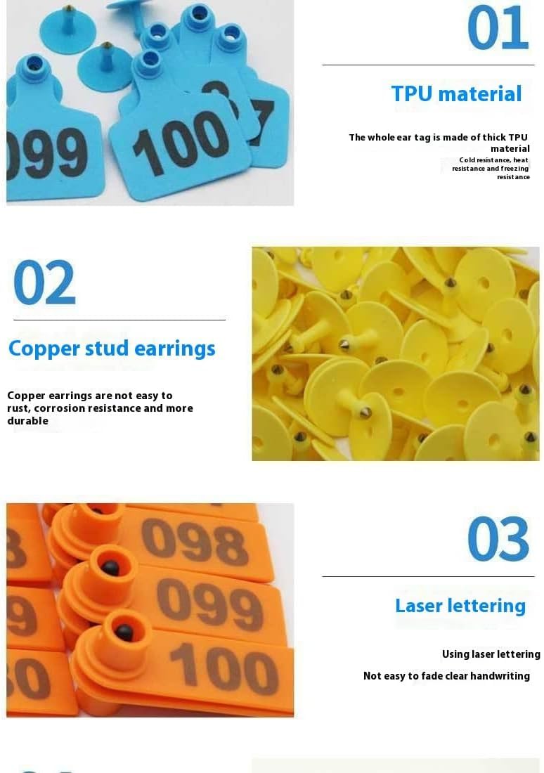 Kolczyki identyfikacyjne ABS dla zwierząt hodowlan Plastikowe kolczyki dla zwierząt gospodarskich Identyfikatory Wielokolorowe 60 mm x 75 Opakowanie 100 sztuk(Orange,301-400)