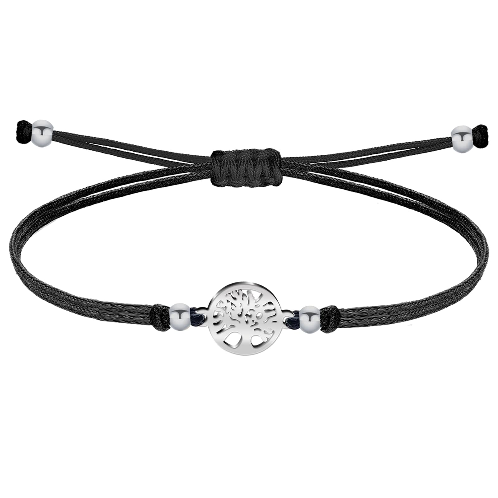 cotigo Pulsera con amuleto de la Suerte y Protección Acero inoxidable- Pulsera Mujer o Hombre - Pulsera simbolo contra mal de ojo - Pulsera Hilo Encerado Hecho a Mano
