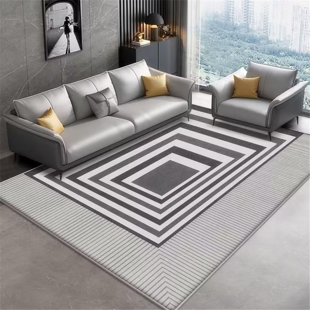 Tapis de salon gris rayé lavable : la solution anti-taches pour chambre ado