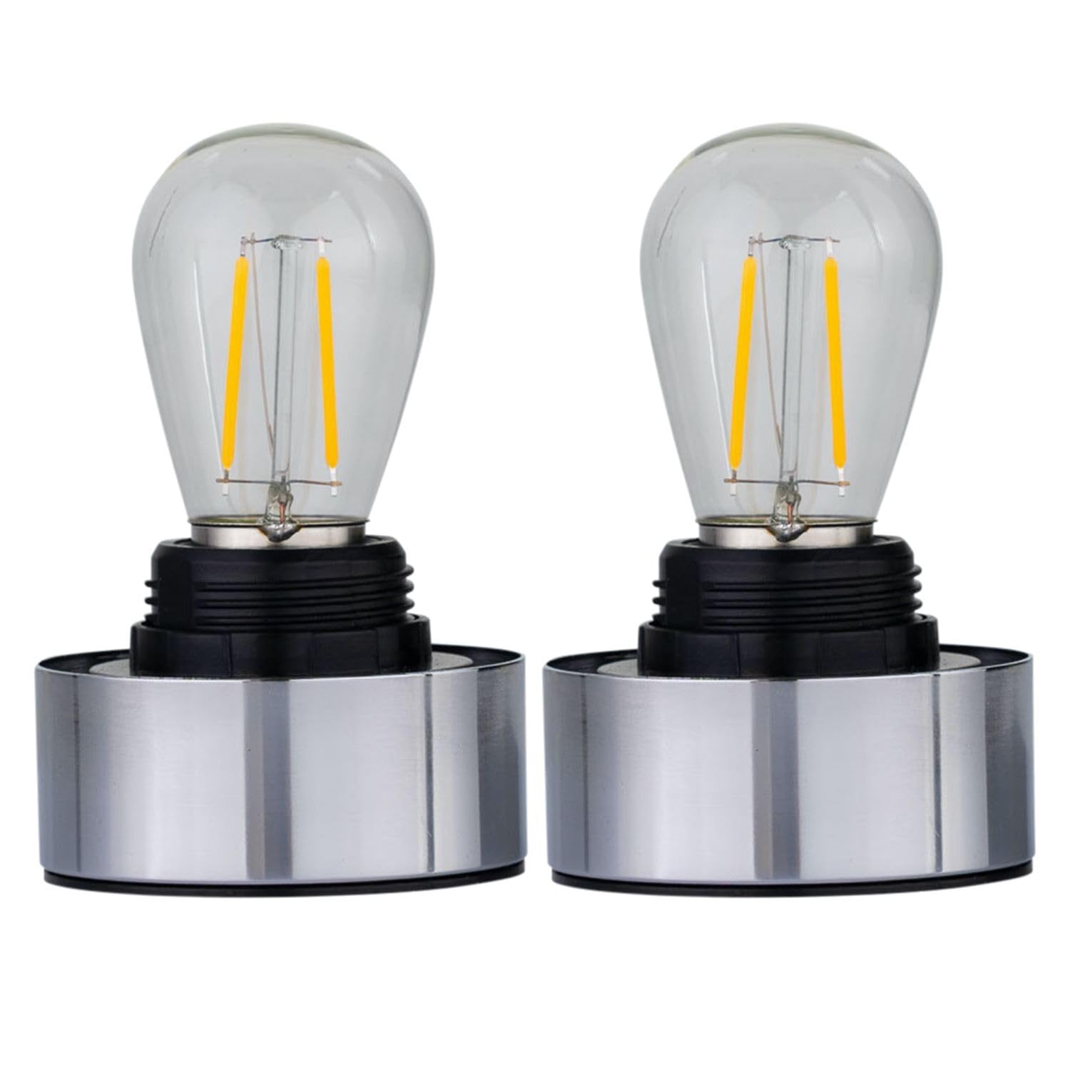 firstchoicelighting Set of 2 Battery Operated Chrome Table Lamp Bases, LED Bulb Included, Fits Your Own Glass with 42mm Hole, Batteries Required