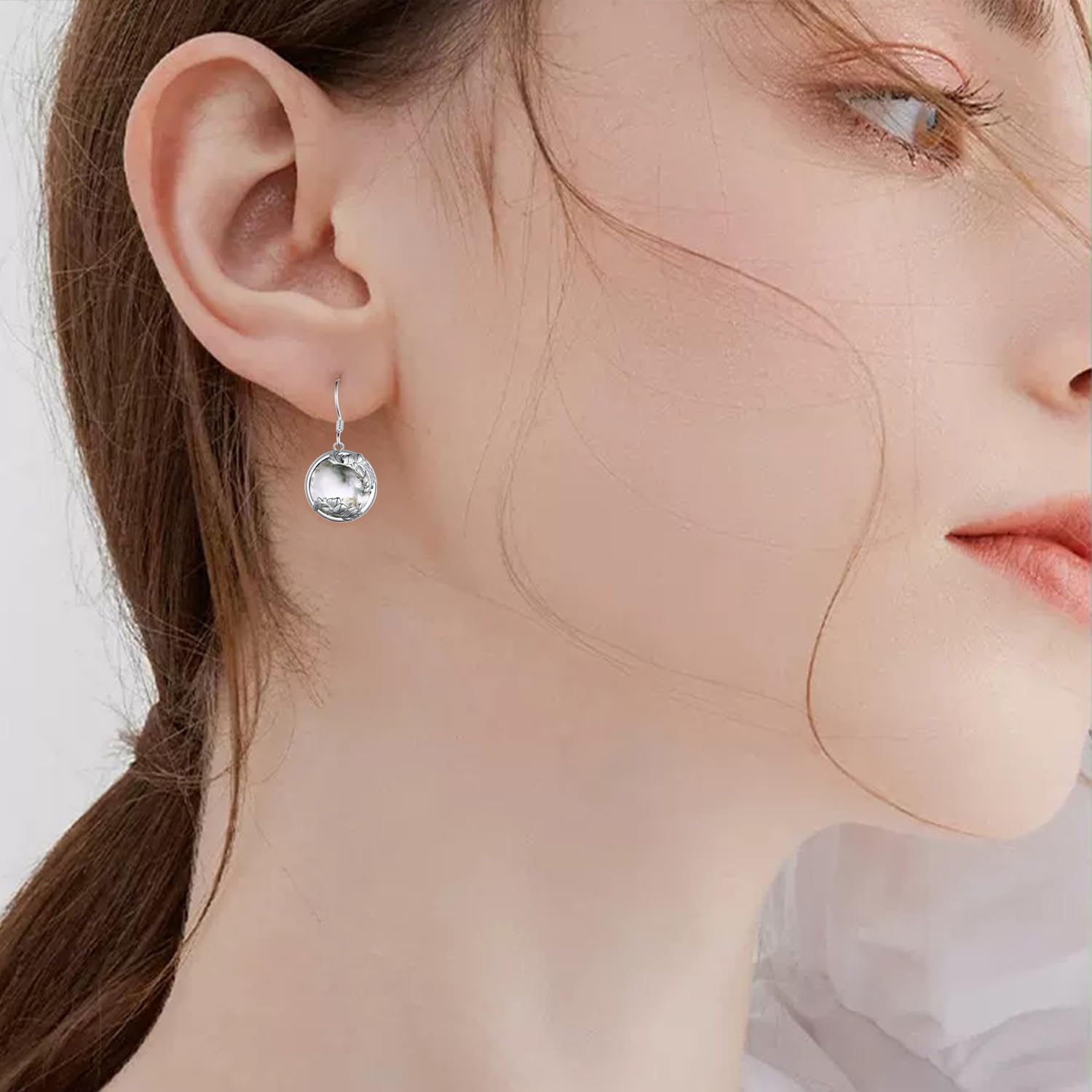 Moss Agate Earrings 925 Sterling Silver Moss Agate Drop Dangle Earrings Jewelry Gifts for Women - Image 5