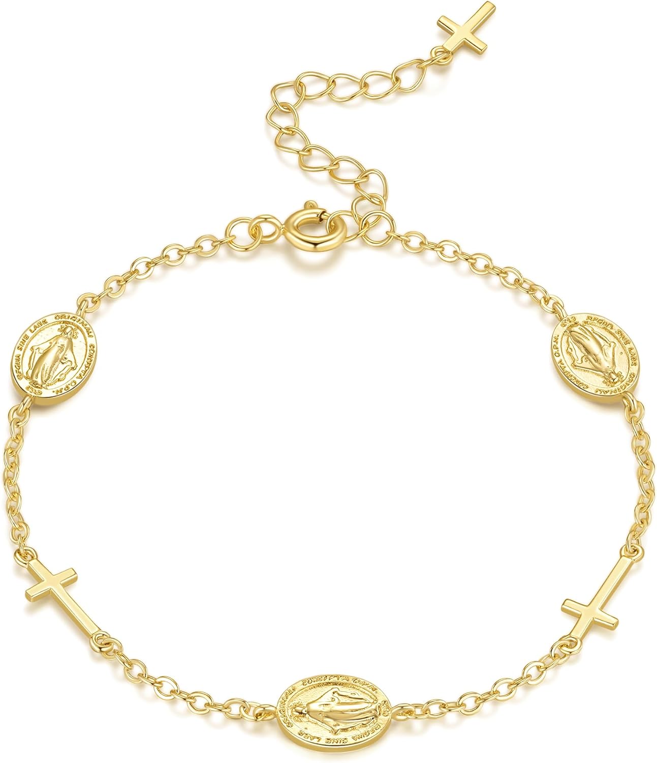 14K Gold Bracelets for Women Gold Cross Bracelet for Women Adjustable Christian Bracelets for Womens Fusion of Religious Elements Virgin Mary Chain Bracelet for Womens