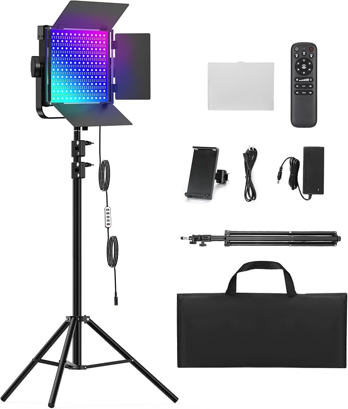 Kit de iluminación de fotografía RGB, luces de estudio LED profesionales bicolores de 50 W, luces fotográficas regulables de 2300 k ~ 8500 k para fotografía, filmación, cámara, grabación de vídeo, escenario, transmisión, YouTube, TikTok