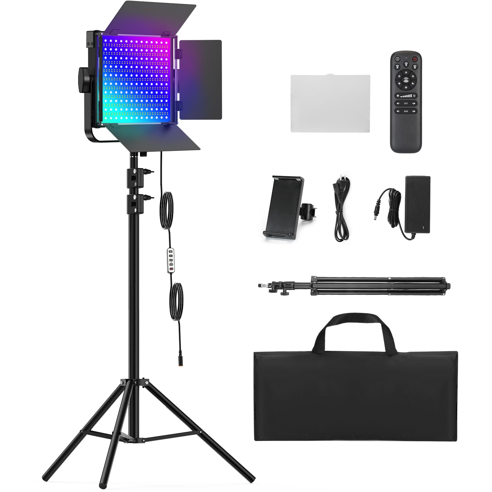 - RGB Photography Lighting Kit, 50W Bi-Color Professional LED Studio Lights, 2300k~8500k Dimmable Photo Lights for Photography Filming Camera Video Recording Stage Shooting Streaming YouTube TikTok