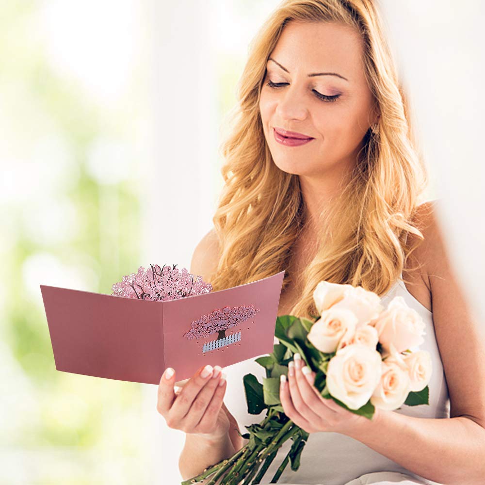 GREETING ART Biglietto pop-up per matrimonio, biglietto pop-up con albero di pesca, San Valentino, biglietto di compleanno da donna, biglietto di nozze 3D, coppia di San Valentino, anniversario per
