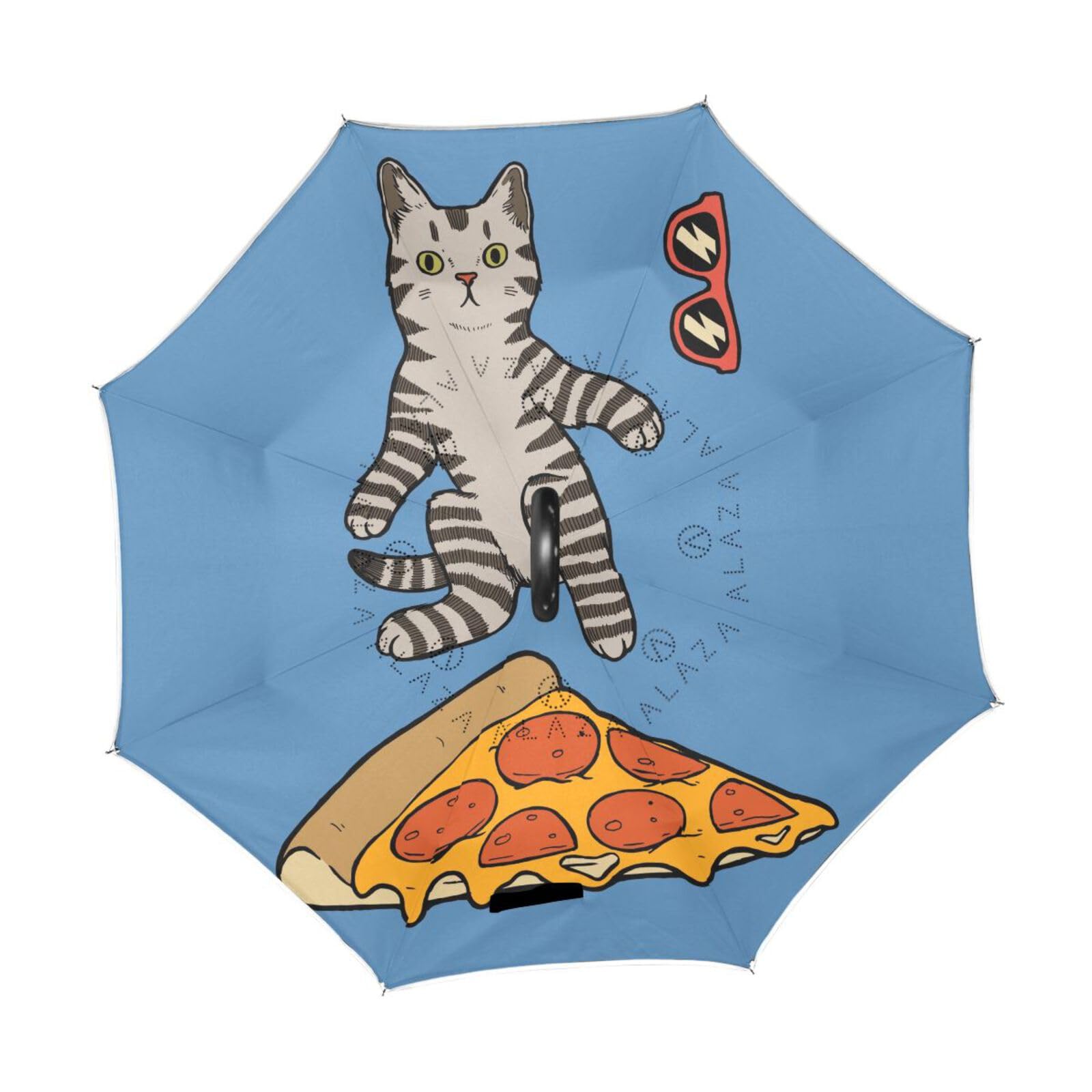 Amazon.co.jp: Chovvy 逆転傘 長傘 ネコ 猫 猫柄 ねこ ピザ ブルー