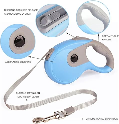 Miniatura 2 de Correa retráctil para perro de 26 pies con caja de basura, sistema sin enredos de 360, rotura con una sola mano, gancho a presión cromado, capacidad