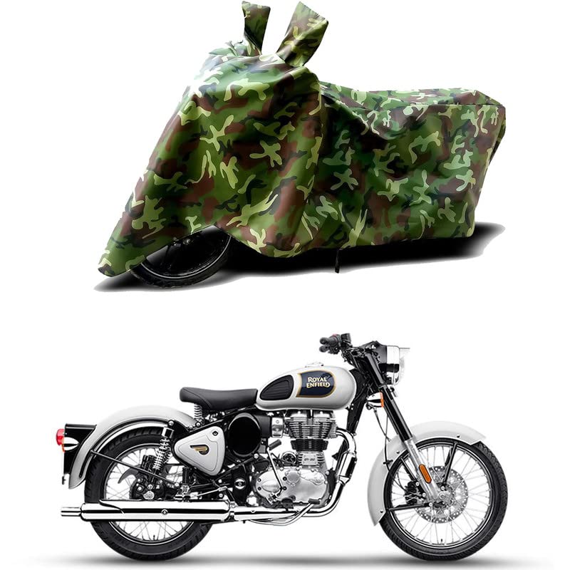 Image of 100% Water Resistant Bike Scooty Two Wheeler Body Cover Compatible for Royal Enfie Classic 350 ABS BS6 /UV-Rays /Heat Protection /Birds Dropping /Scratchproof /Dust Proof /Waterproof[Green MJ]