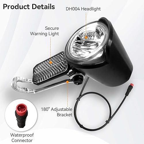 Miniatura 5 de Faro eléctrico para bicicleta, compatible con 12 V-60 V, conector impermeable de 2 pines, luz delantera de bicicleta eléctrica, luz frontal LED para